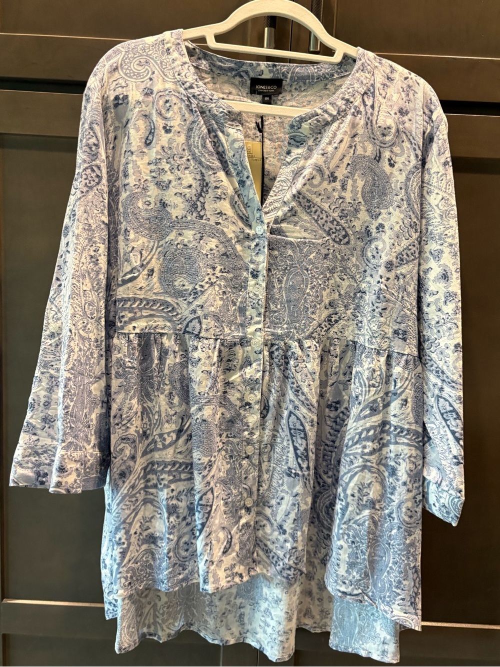 New Jones & Co. Blue & White Pattern Pullover Top Blouse, 2X